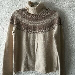 Artisan Ny Cream and Brown Fair Isle Style Turtleneck Sweater
